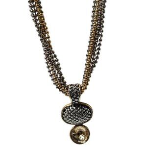 Gold Silver Tone Multi Strand Necklace Textured Oval Round Pendant Jewelry Women